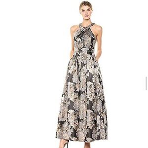 Eliza J beaded halter metallic ballgown